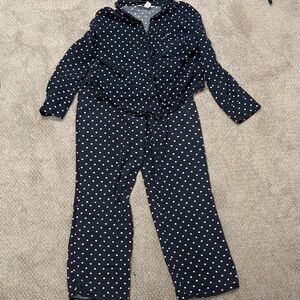 Victoria’s Secret Pajama Set Womens Small Navy with Pink Polka Dots Button Down